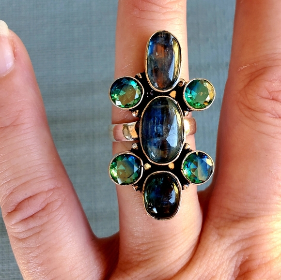 New Kyanite & Bi-Color Tourmaline 925 Silver Ring. - Picture 4 of 11
